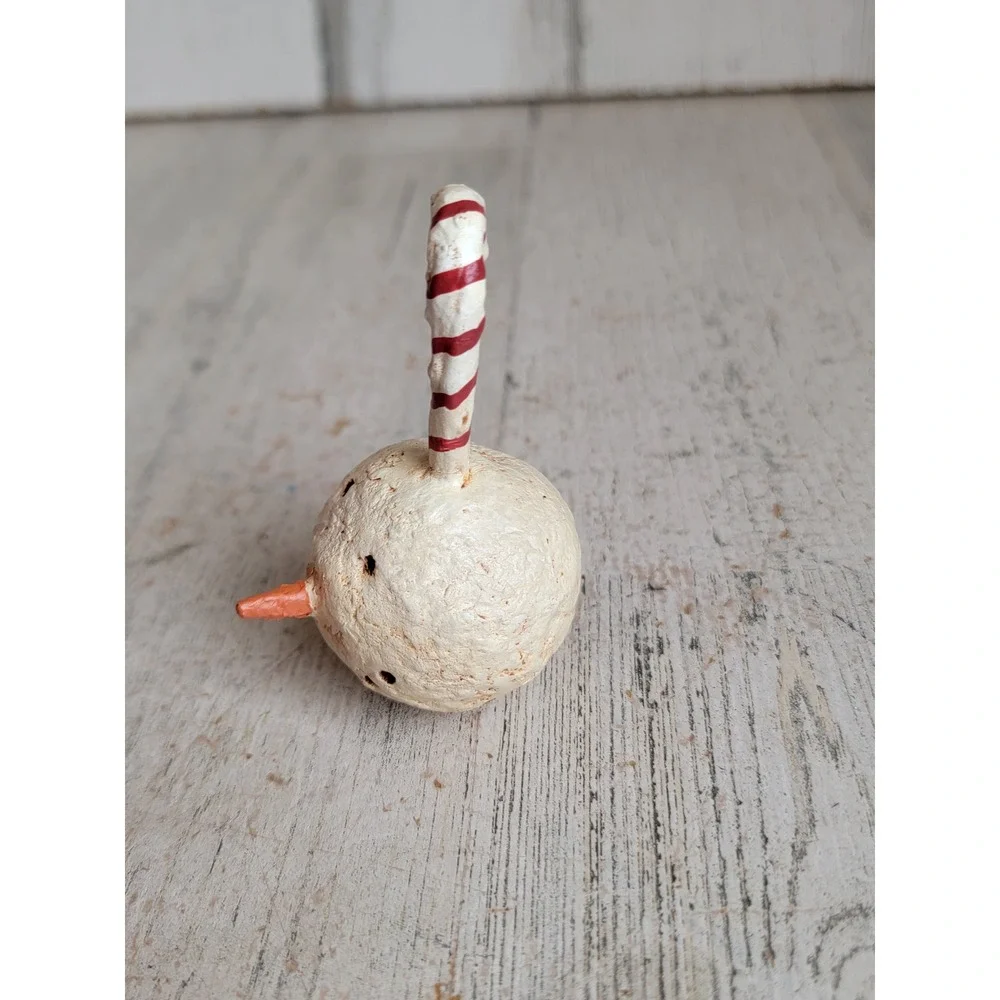 Vintage unique Snowman face candy cane hook ornament Xmas folk art unique
